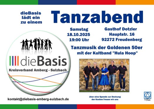 dieBasis KV Amberg-Sulzbach: Einladung zum Tanzabend mit Tanzmusik der goldenen 50er von der Kultband "Hula Hoop"
